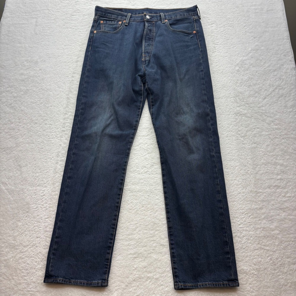 Levis 501 Original Fit Jeans Mens 34x32 Dark Wash Blue Button Fly Straight Leg
